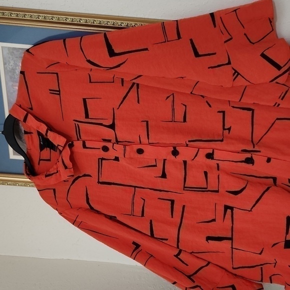 Ali Miles Artsy Art to wear Blouse XL Zipper Back Ruffle Sleeve Collegiate Lux - Picture 8 of 14